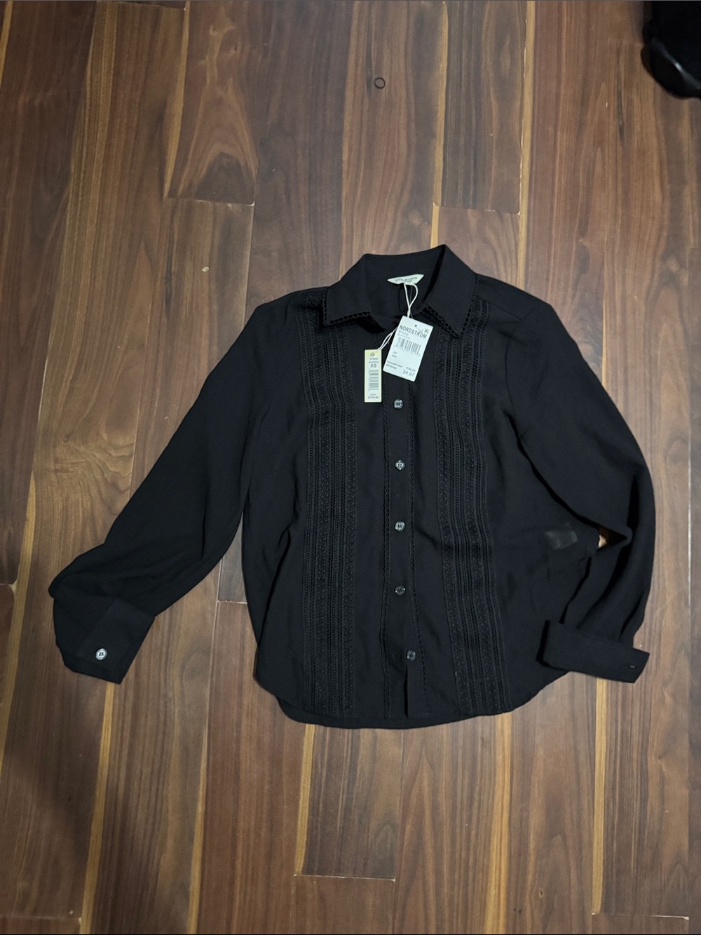 Max Studio Black Long-Sleeve Button-Up Blouse with Pintuck Panels